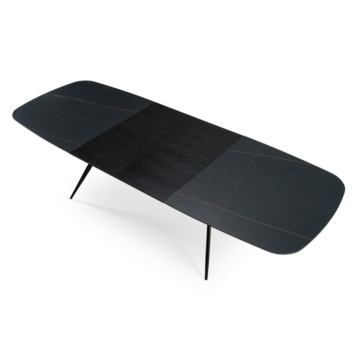 Suzie  Modern Ceramic + Black Ash Extendable Dining Table