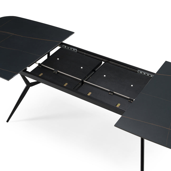 Suzie  Modern Ceramic + Black Ash Extendable Dining Table