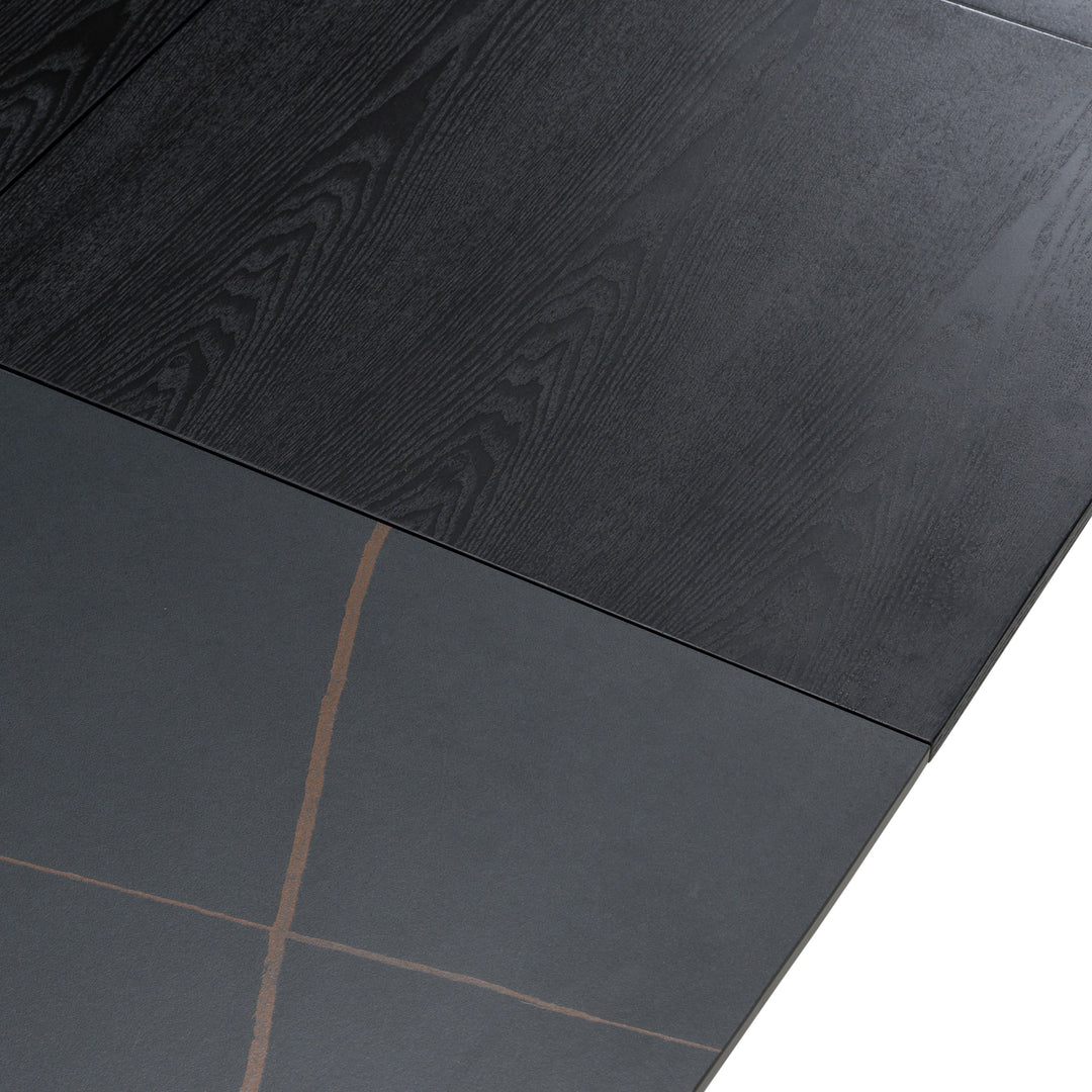 Suzie  Modern Ceramic + Black Ash Extendable Dining Table