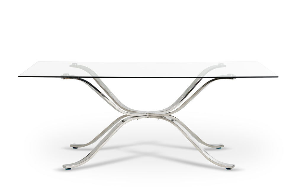 Adderley Modern Stainless Steel with Glass Top Dining Table