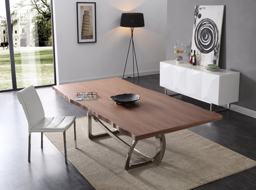 Addy Modern Walnut  and  Stainless Steel Dining Table