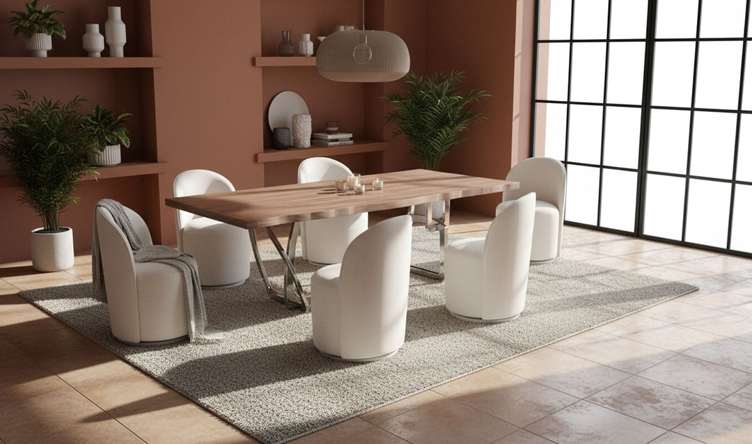 Addy Modern Walnut  and  Stainless Steel Dining Table