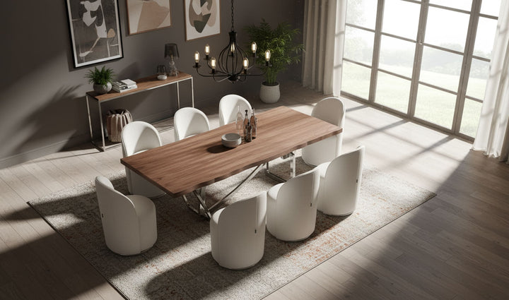 Addy Modern Walnut &amp; Stainless Steel Dining Table