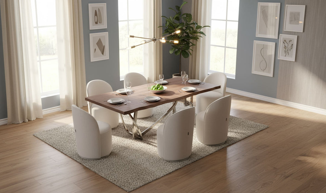 Addy Modern Walnut  and  Stainless Steel Dining Table