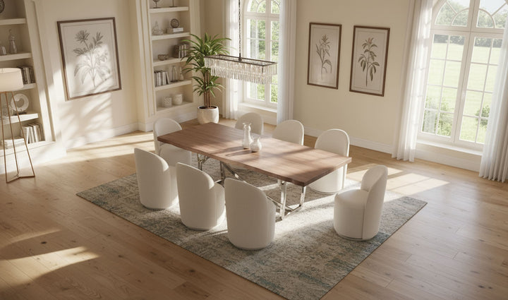 Addy Modern Walnut &amp; Stainless Steel Dining Table