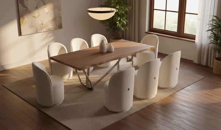 Addy Modern Walnut &amp; Stainless Steel Dining Table