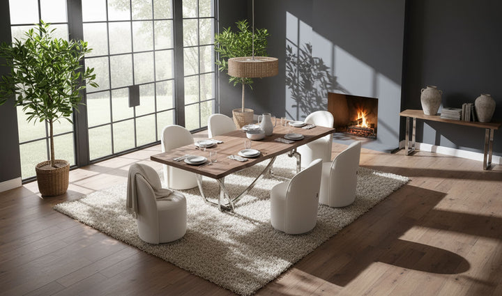 Addy Modern Walnut &amp; Stainless Steel Dining Table