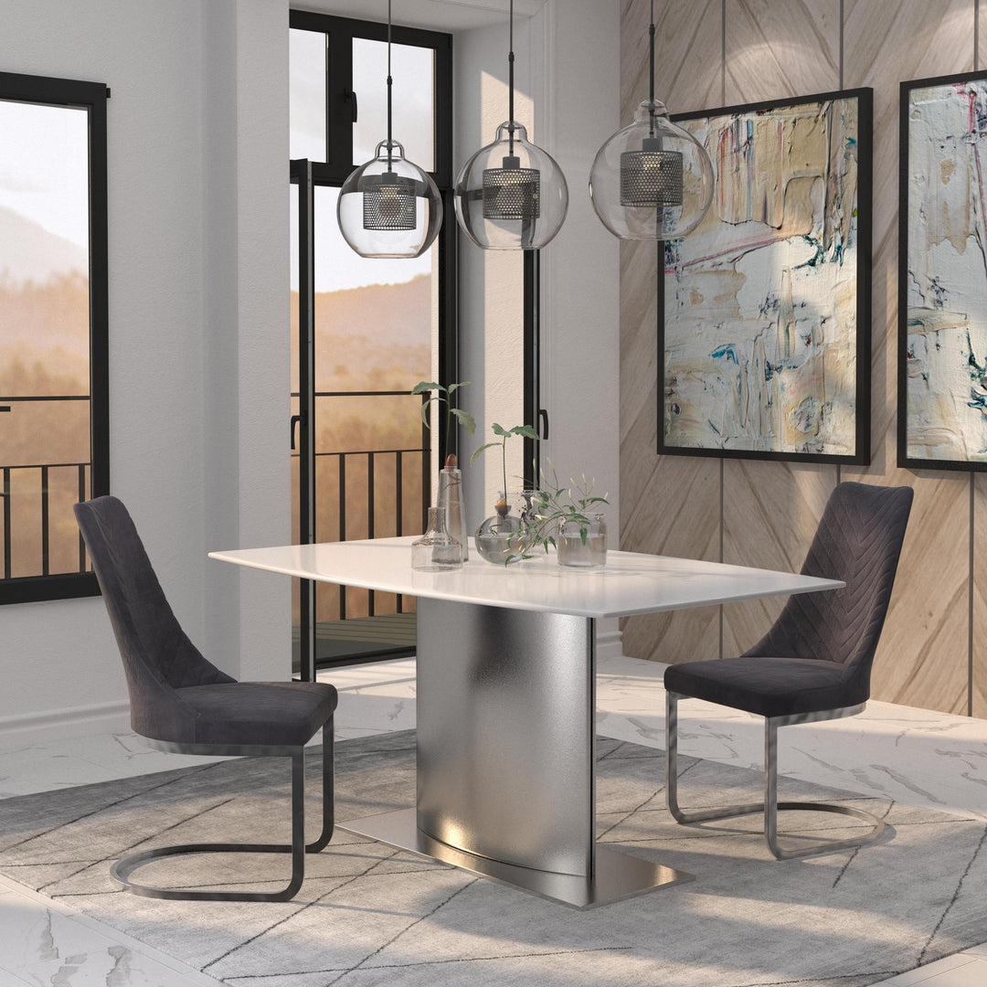 Marble Dining Table with Stainless Steel Base