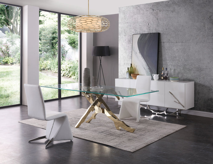 Legend Modern Glass &amp; Gold Dining Table