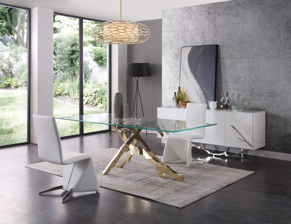 Legend Modern Glass & Gold Dining Table - View 3