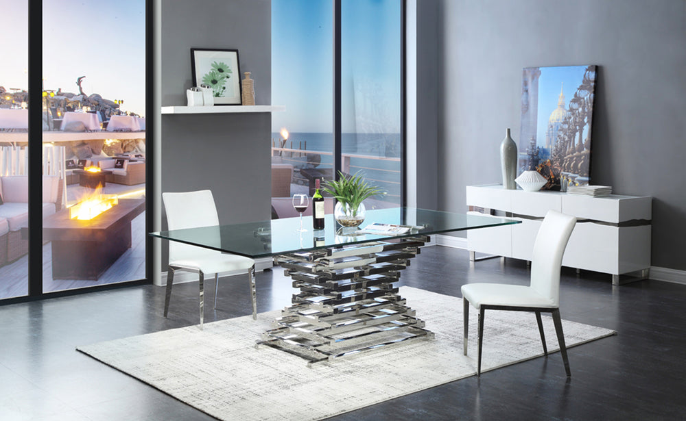 Crawford Modern Rectangular Glass Dining Table - View 7