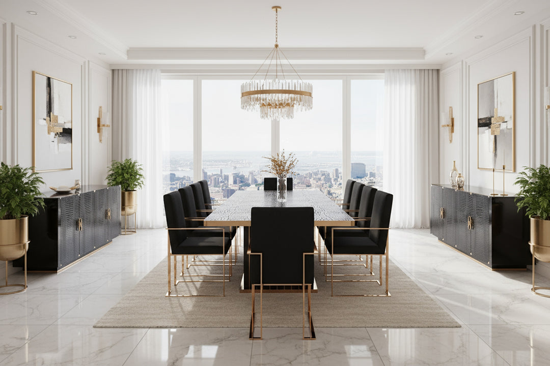 Talin Modern Black Crocodile & Rosegold Buffet