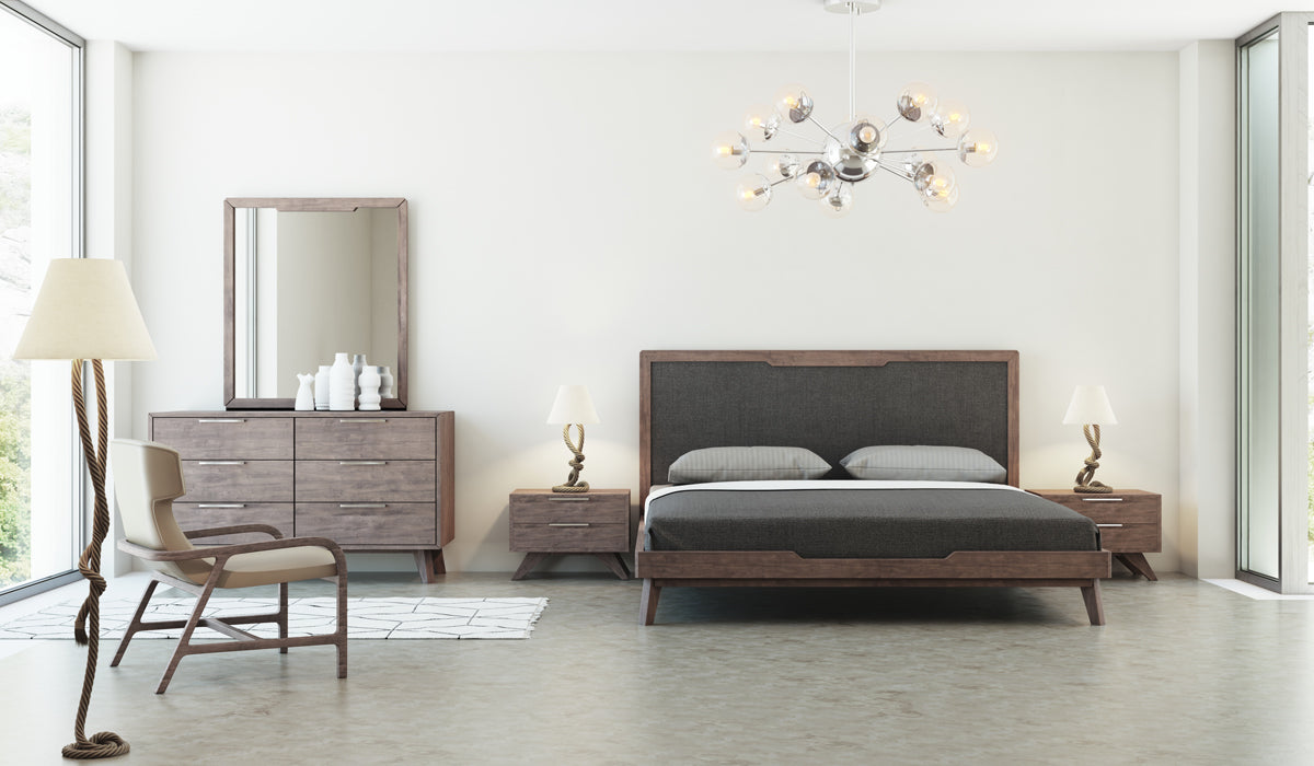 Soria Mid-Century Grey & Walnut Bed - View 6