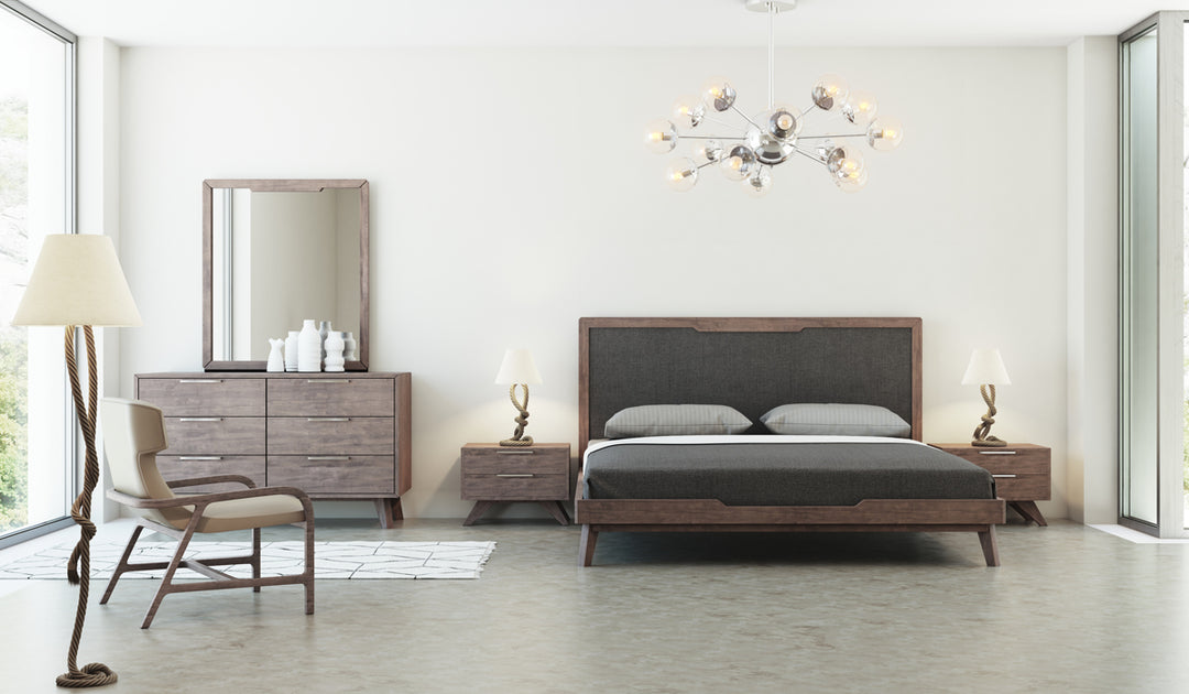 Soria Mid-Century Grey & Walnut Bed