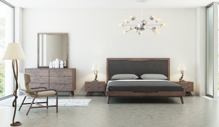 Soria Mid-Century Grey &amp; Walnut Bedroom Set