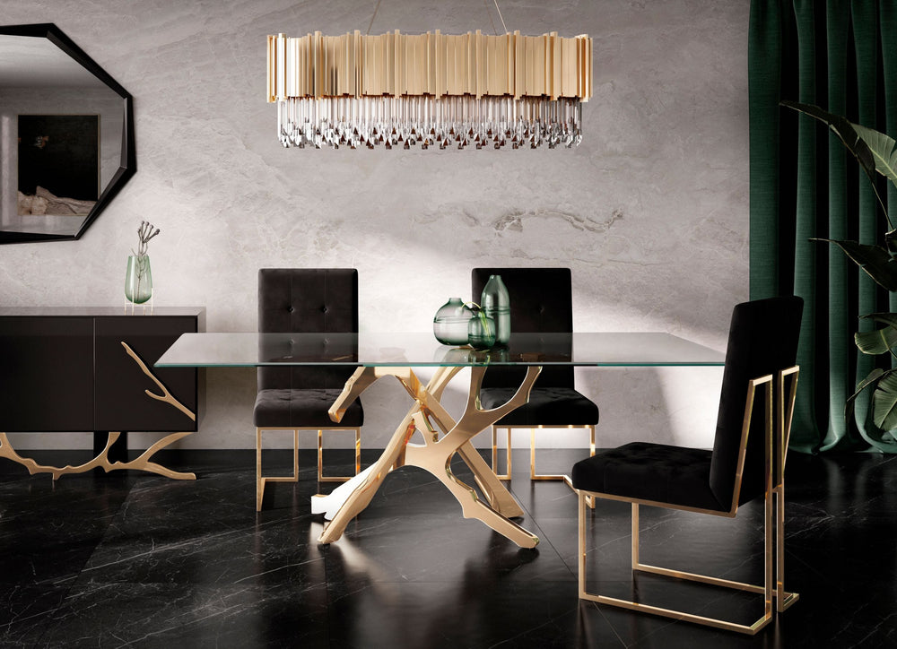 Legend Modern Glass & Gold Dining Table - View 15