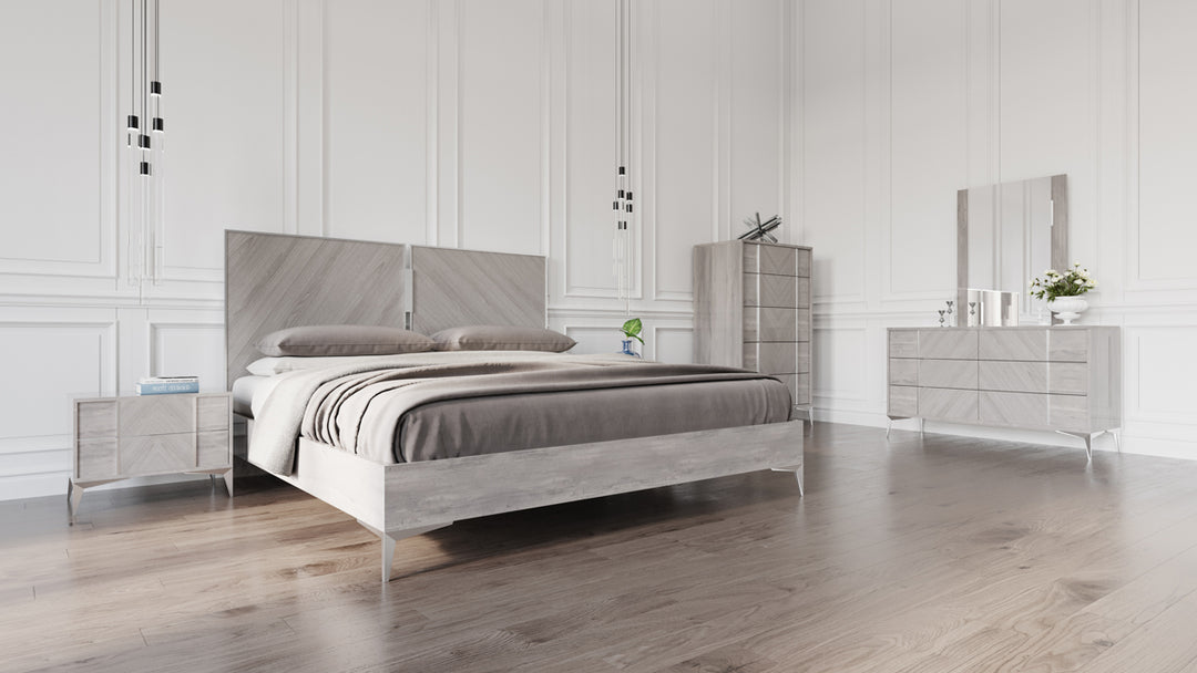 Queen Alexa Italian Modern Grey 4-Piece Bedroom Set