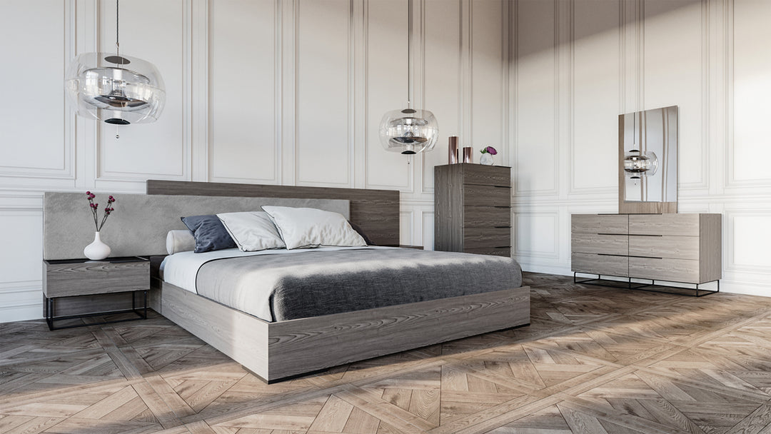 California King Enzo Italian Modern Grey Oak & Fabric 4-Piece Bedroom Set
