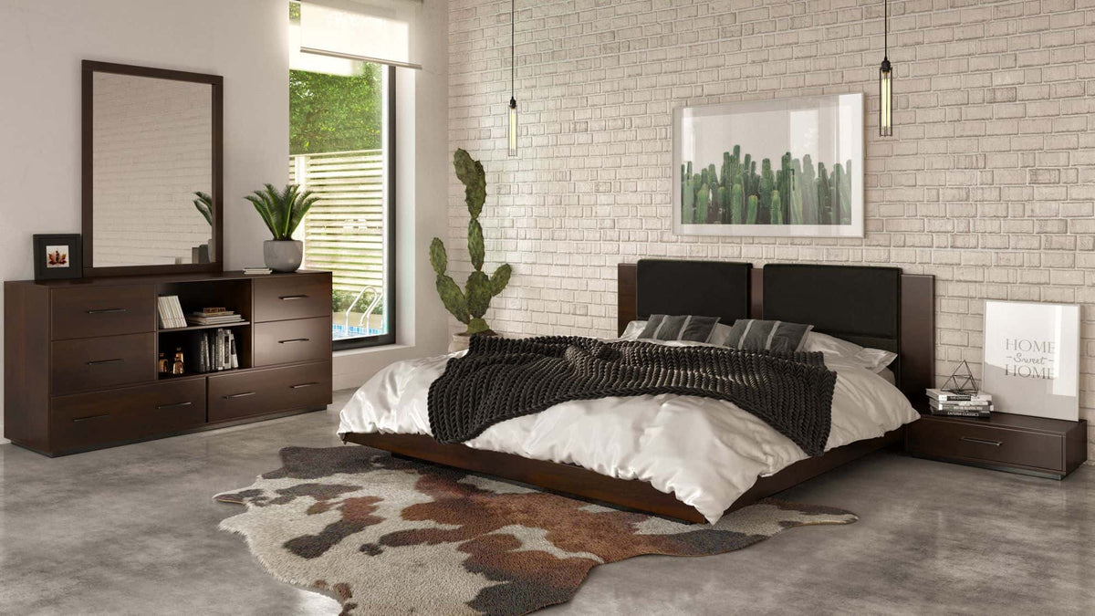 Fantasia - Dark Walnut/Dark Grey Bed and Two Nightstands - View 3