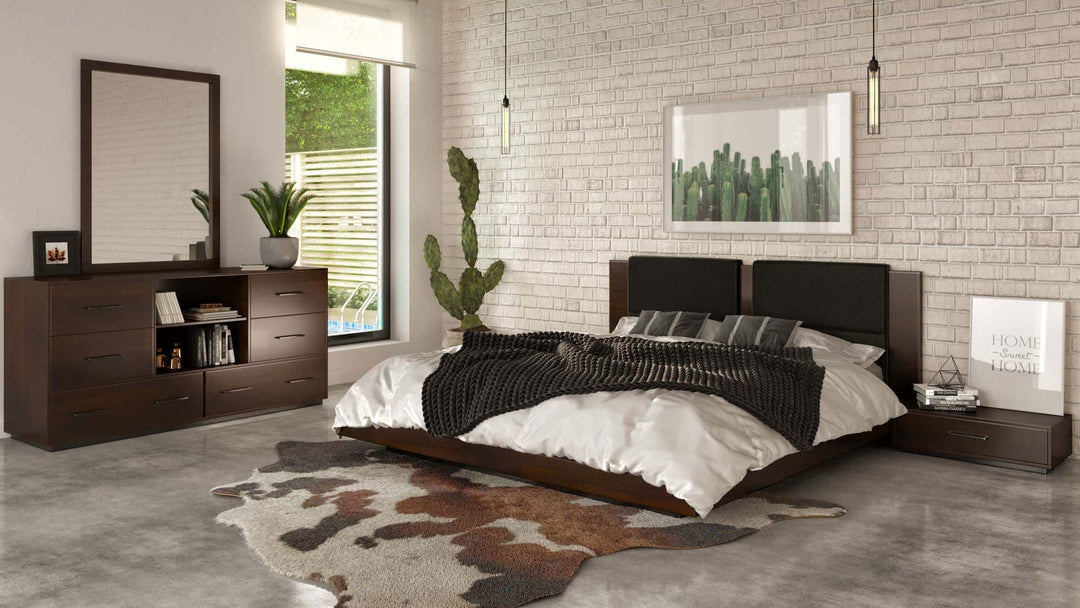 Fantasia  Dark Walnut/Dark Grey Bed and Two Nightstands