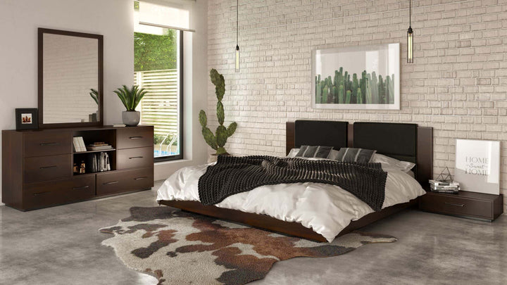 Fantasia  Dark Walnut/Dark Grey Bed and Two Nightstands