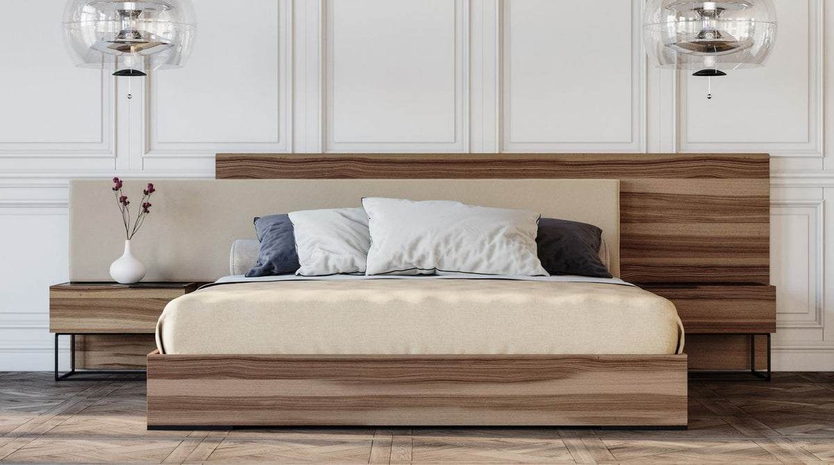 Matteo - Italian Modern Walnut & Fabric Bed - View 4