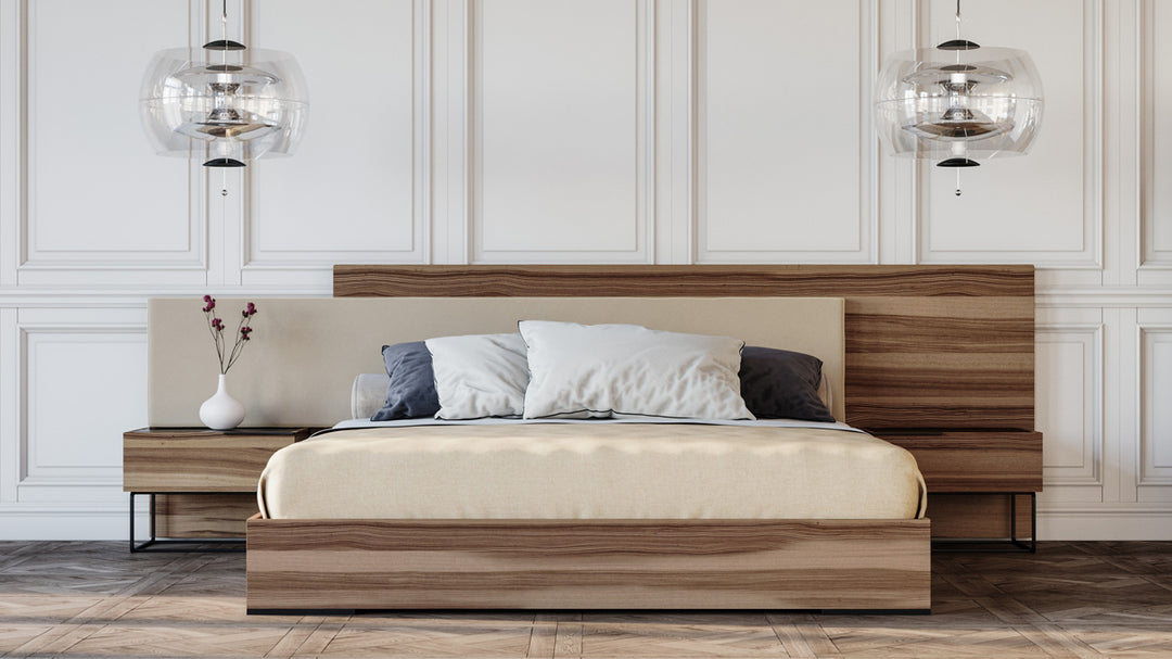 Matteo Italian Modern Walnut & Fabric 4-Piece Bedroom Set