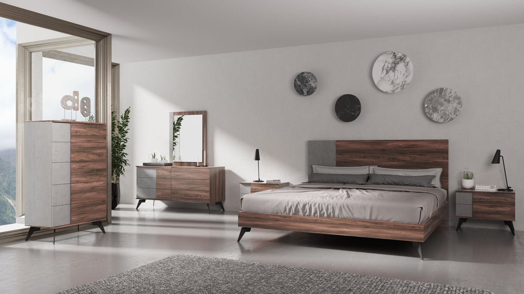 Palermo  Modern Italian Faux Concrete & Walnut Bed