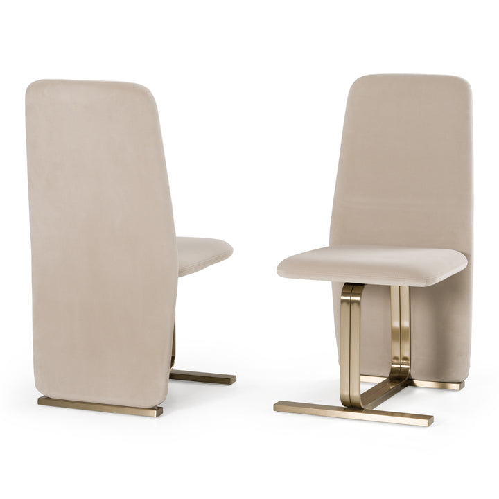 Tasha - Modern Light Beige Grey Velvet + Brushed Brass Dining Chair (Set of 2)