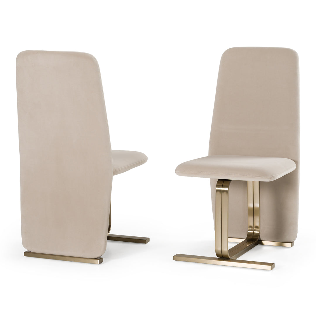 Tasha - Modern Light Beige Grey Velvet + Brushed Brass Dining Chair (Set of 2)