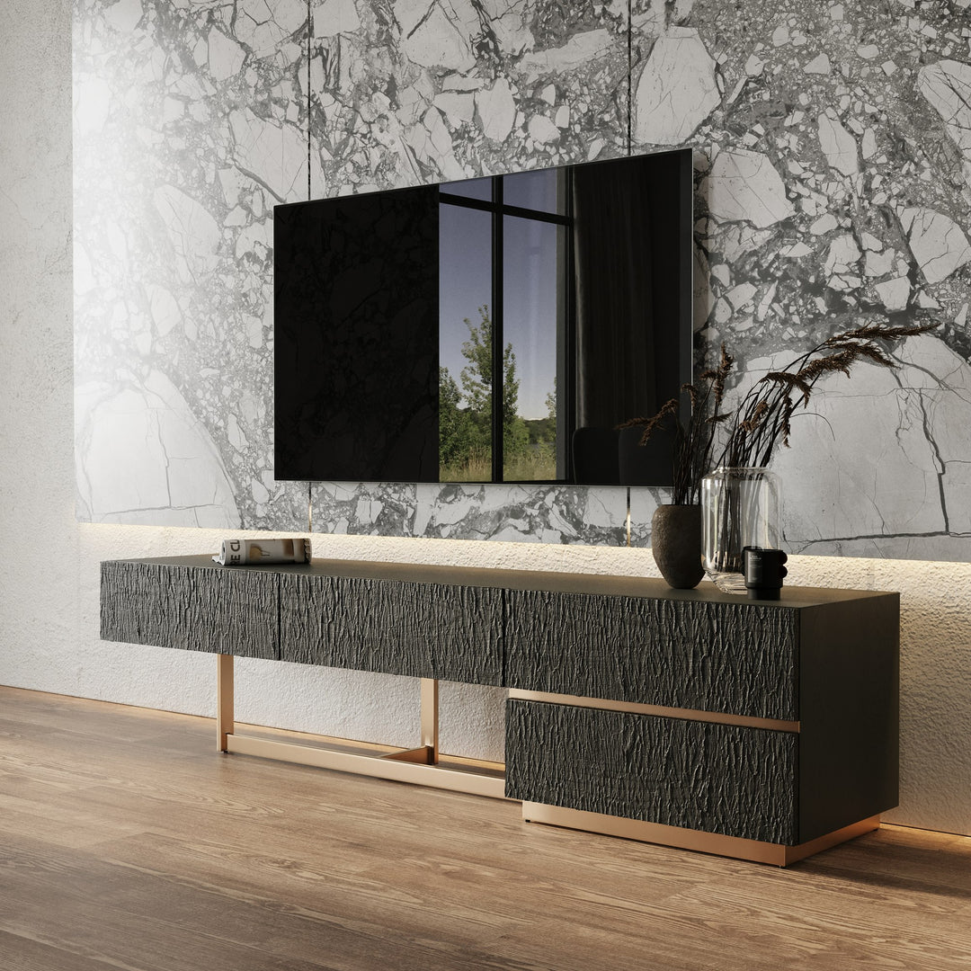 Tasha - Modern Black Ash + Brushed Gold TV Stand