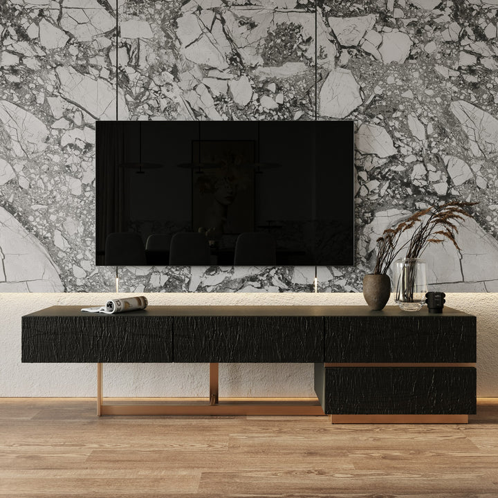 Tasha - Modern Black Ash + Brushed Gold TV Stand