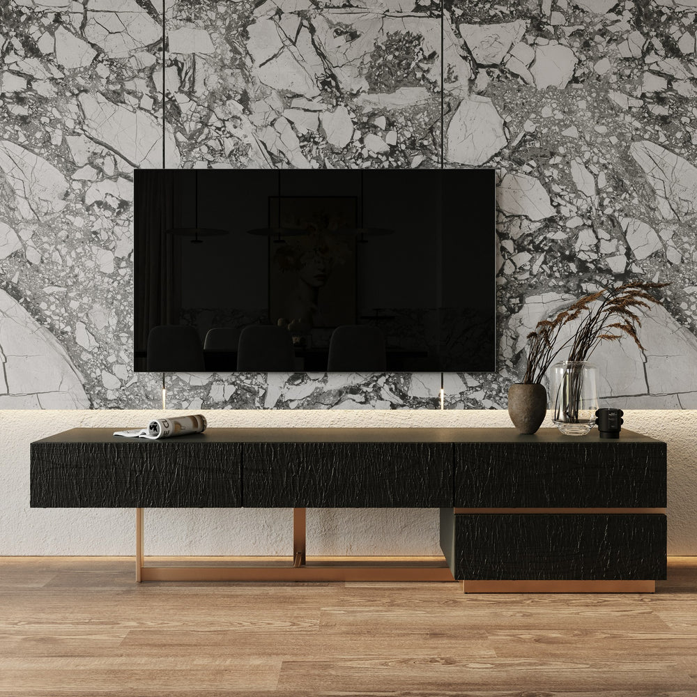Tasha - Modern Black Ash + Brushed Gold TV Stand - View 2