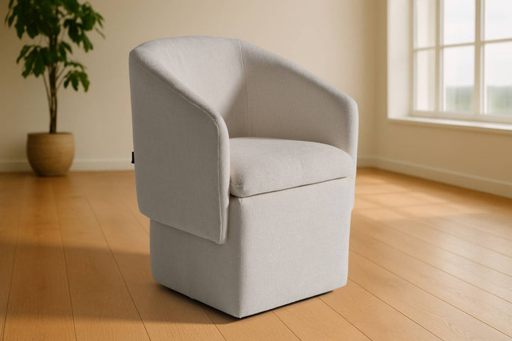 Tassell - Modern Ivory Fabric Dining Chair w/ Castor Wheels