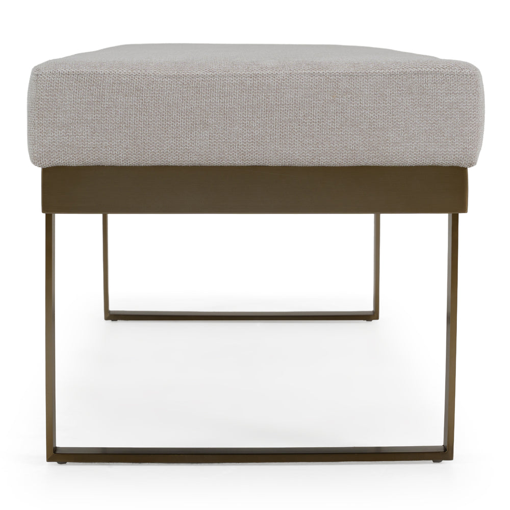 Tatum - Modern Off-White Fabric + Brass Dining Bench - View 3