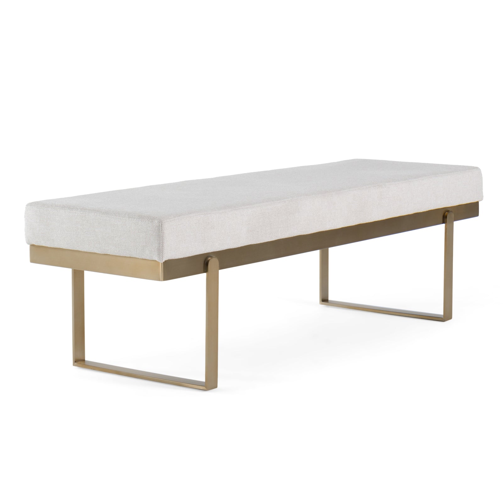 Tatum - Modern Off-White Fabric  Brass Dining Bench