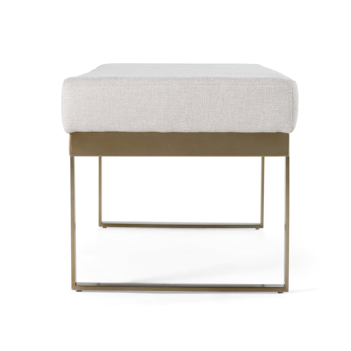 Tatum - Modern Off-White Fabric  Brass Dining Bench