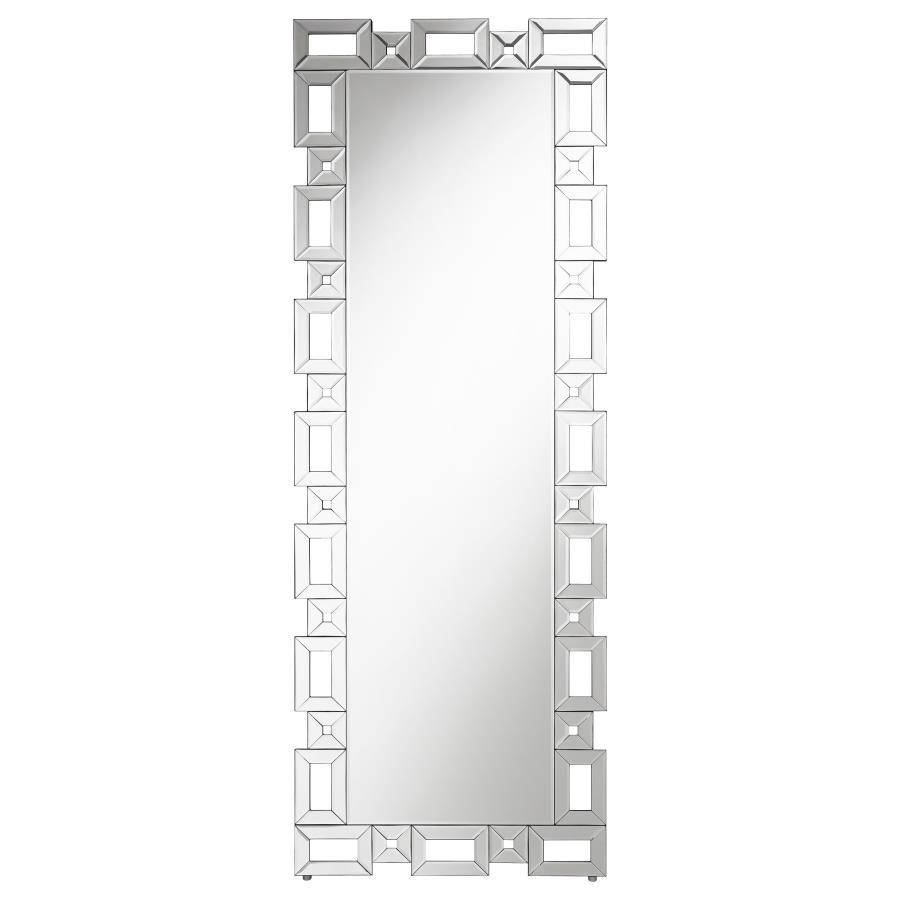 Tavin - Geometric Frame Standing Mirror - Silver Floor Mirror modern furniture Contempo Furniture