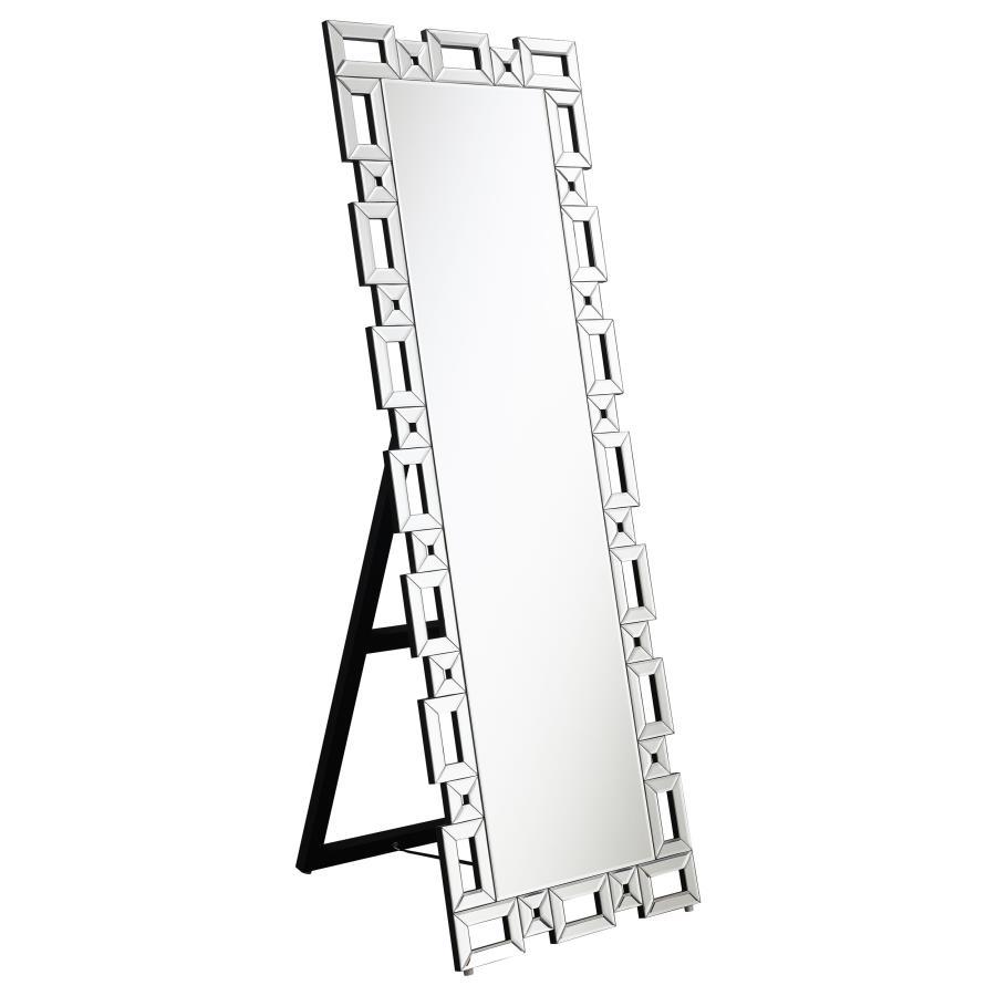 Tavin - Geometric Frame Standing Mirror - Silver Floor Mirror modern furniture Contempo Furniture