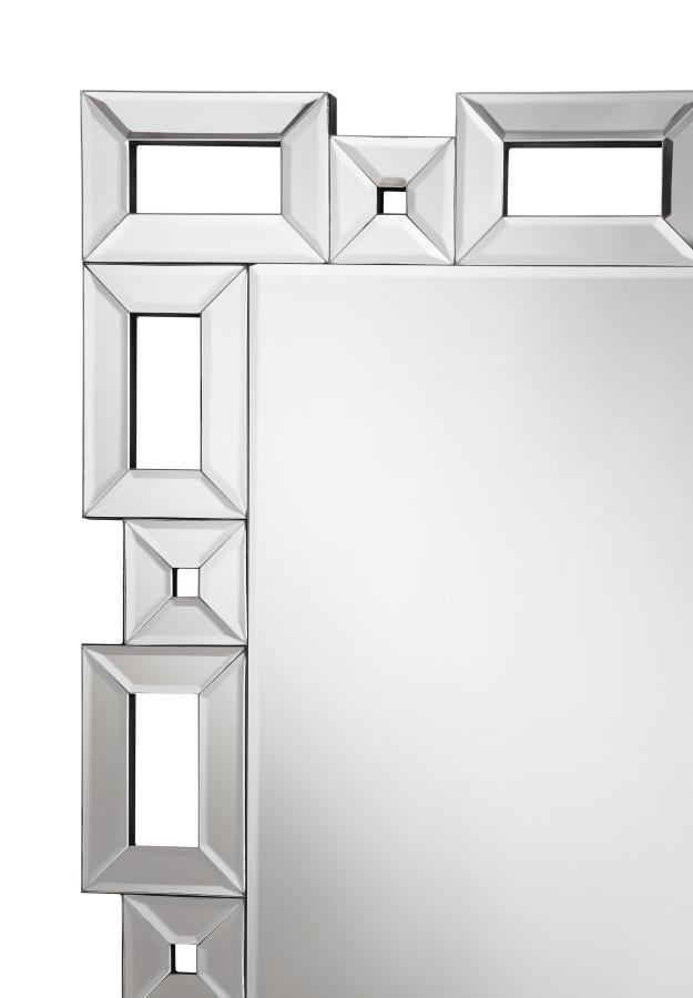 Tavin - Geometric Frame Standing Mirror - Silver Floor Mirror modern furniture Contempo Furniture