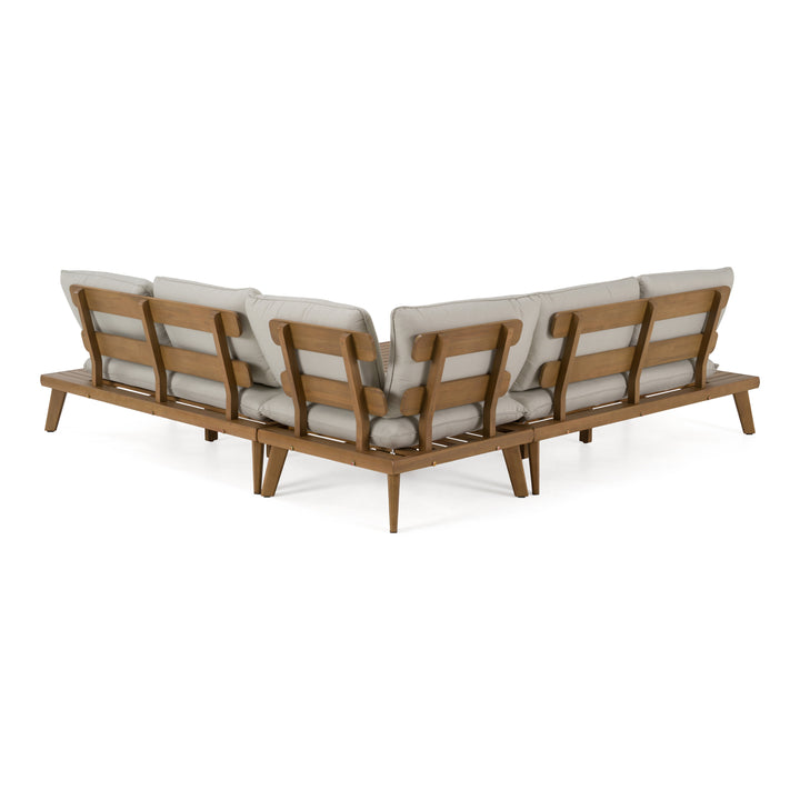 Tavira - Outdoor Off-White Fabric + Eucalyptus Sectional Sofa + Coffee Table Set