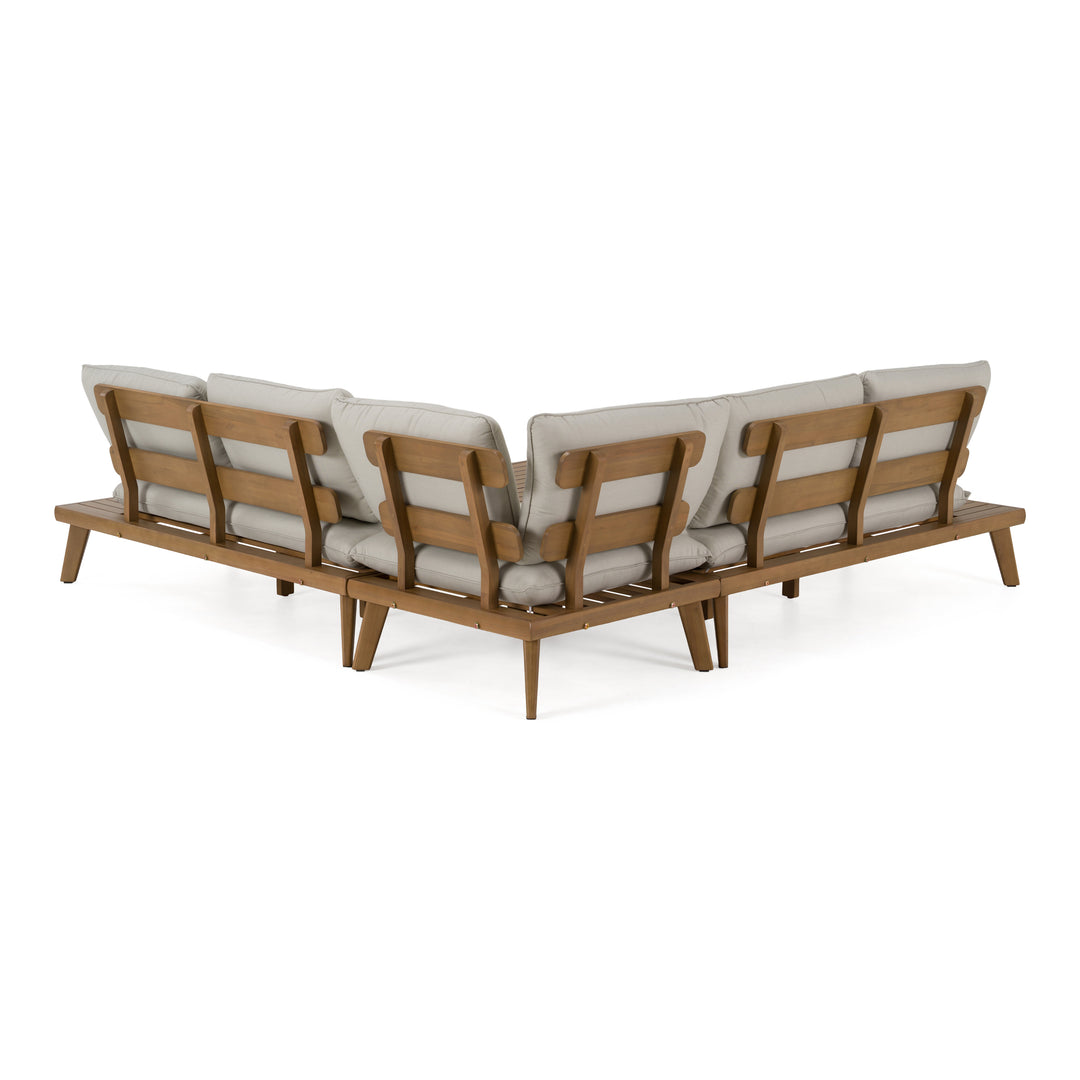 Tavira - Outdoor Off-White Fabric + Eucalyptus Sectional Sofa + Coffee Table Set