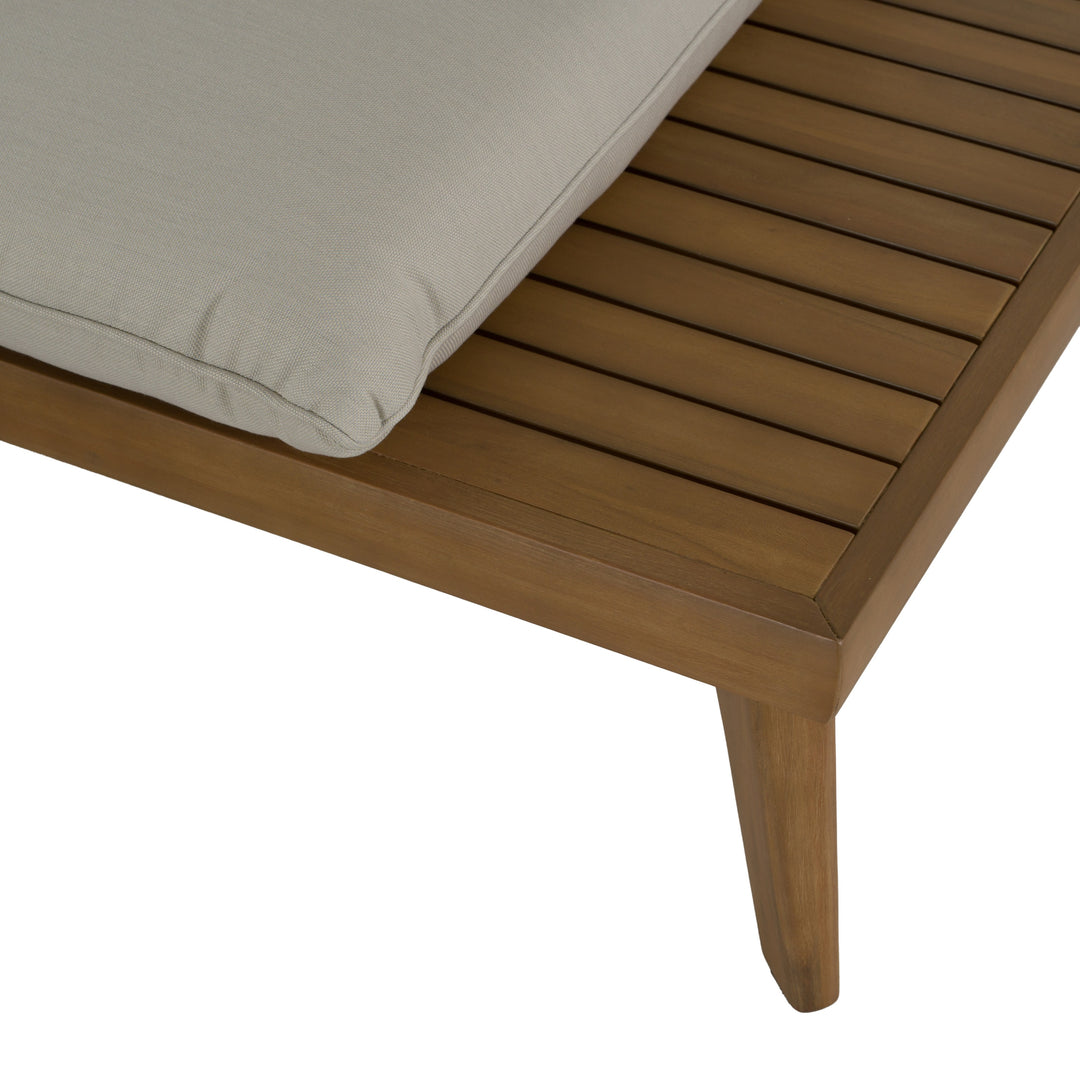 Tavira - Outdoor Off-White Fabric + Eucalyptus Sectional Sofa + Coffee Table Set