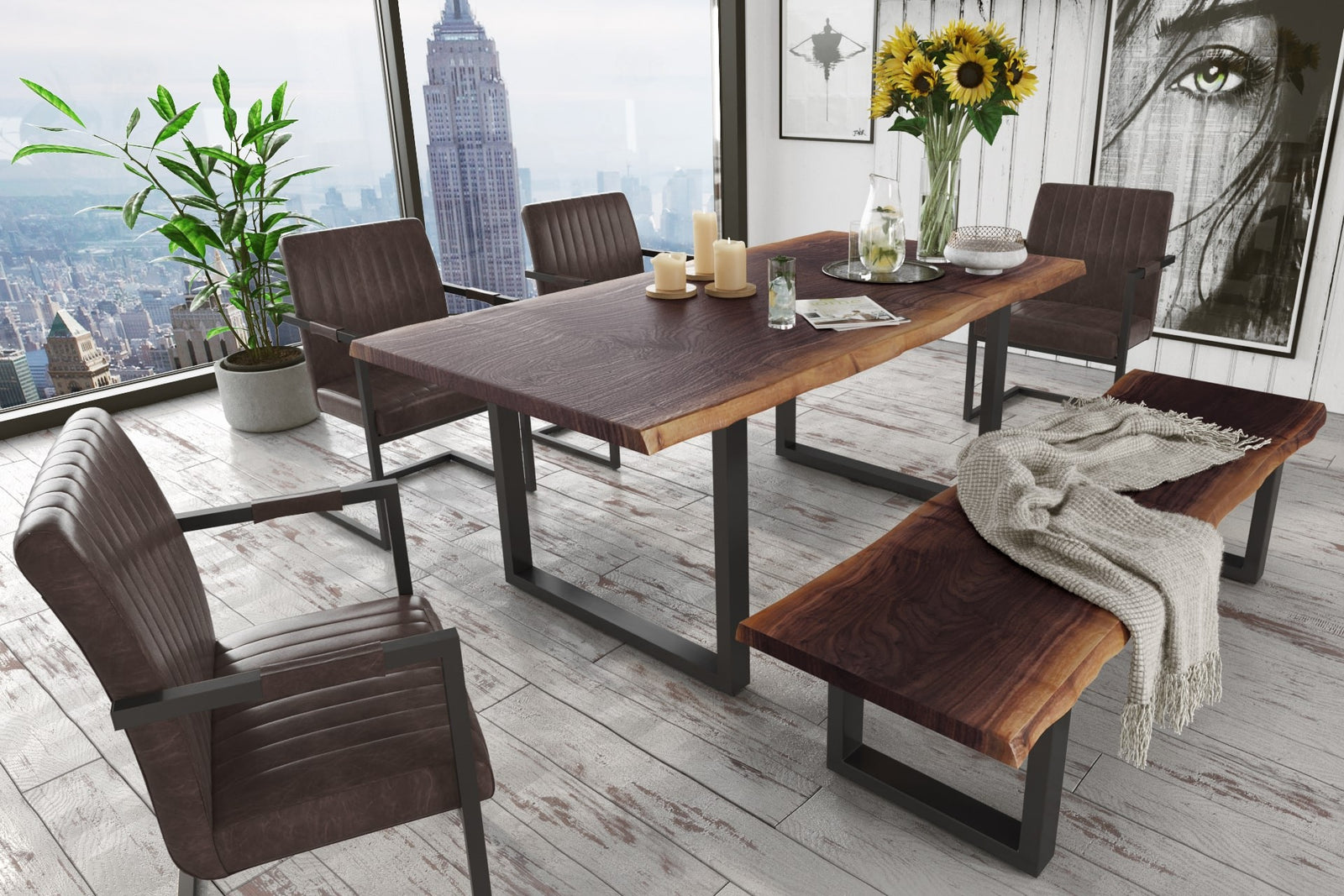 Taylor Modern Live Edge Wood Small 79" Dining Bench