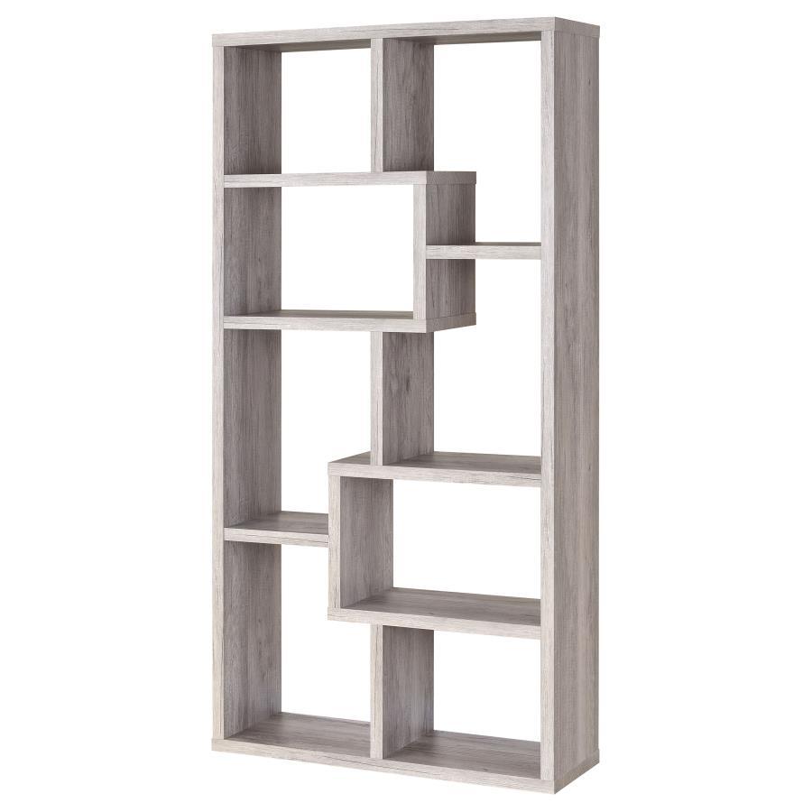 Theo - 7 - Shelf Bookshelf - Gray Driftwood Standard Bookcase modern furniture Contempo Furniture