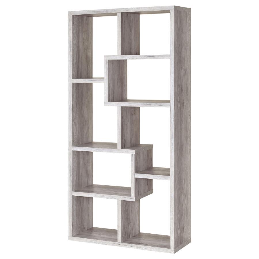 Theo - 7 - Shelf Bookshelf - Gray Driftwood Standard Bookcase modern furniture Contempo Furniture