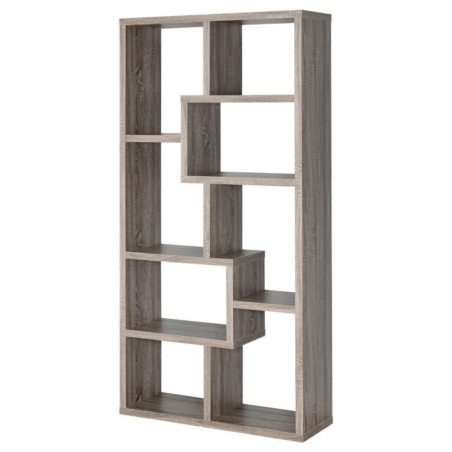 Theo - 7 - Shelf Bookshelf - Weathered Gray Standard Bookcase modern furniture Contempo Furniture