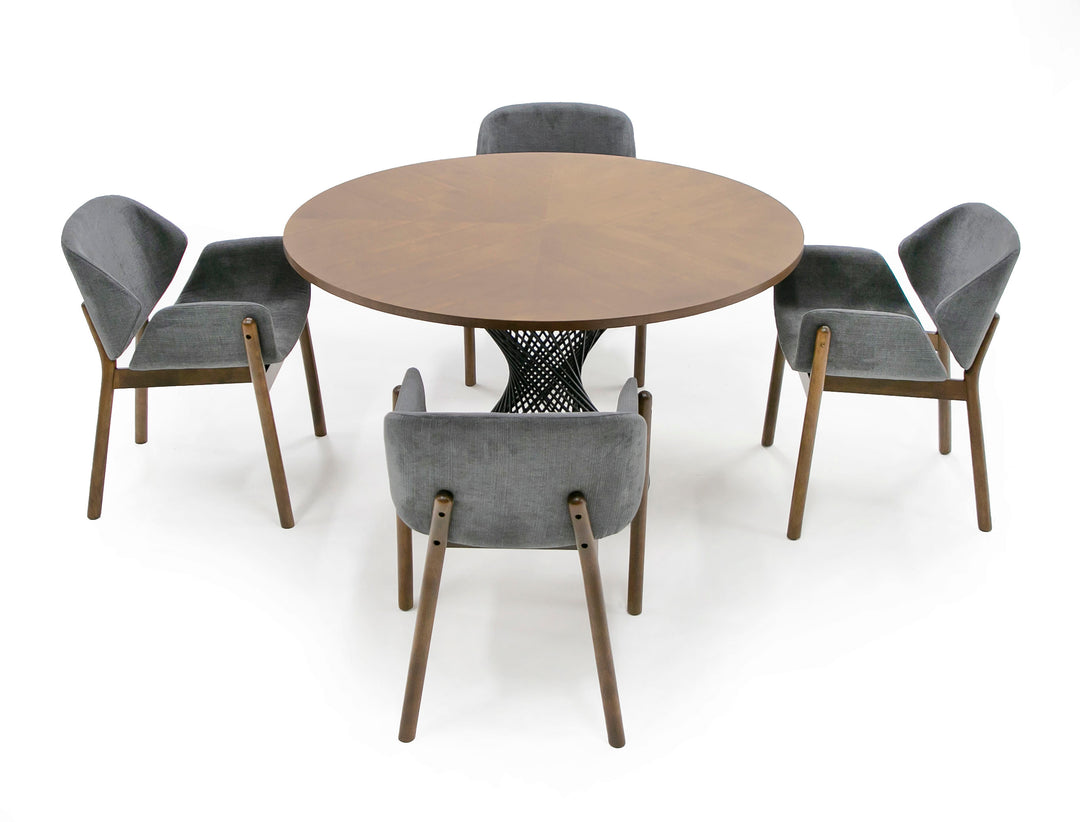 Theresa Modern Round Walnut  and  Black Table