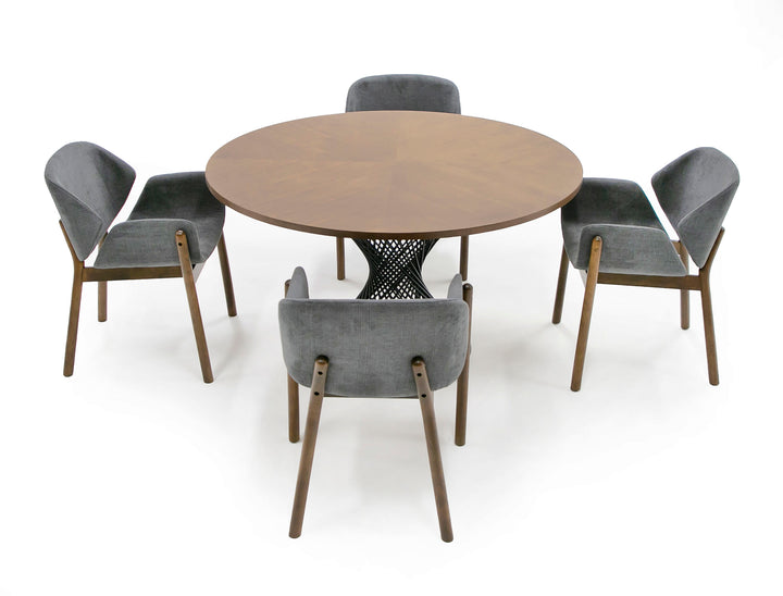 Theresa Modern Round Walnut &amp; Black Table