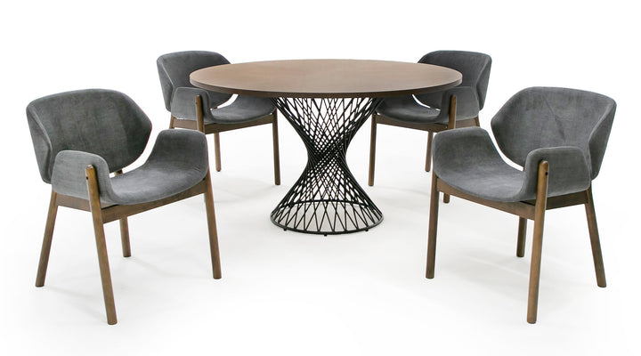 Theresa Modern Round Walnut &amp; Black Table